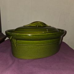 Mid Century Olive Green Ceramic Casserole Dish