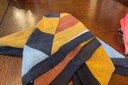 SAMOON scarf / shawl in mustard , blue , black and white .