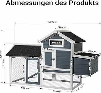 Chicken Coop with Nesting Box & Open Enclosure, Grey, House with Pull-out Tray
