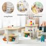 Toddler Table and Chair Set, Wooden Round Table with 4 Storage Stools, Kids Tables and Chairs for Arts, Crafts, Read and Play Image 7