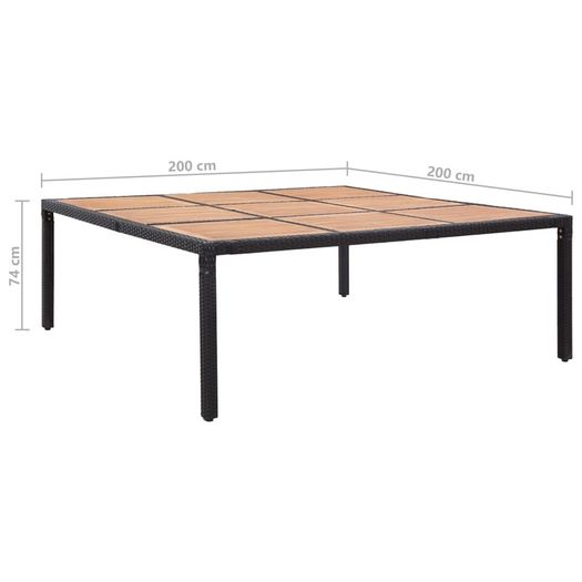 Garden Table Black 200x200x74 cm Poly Rattan and Acacia Wood