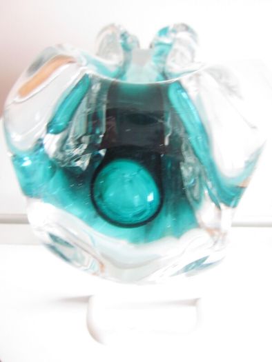 Murano Turquoise and Clear Glass Vase "The Lovers"