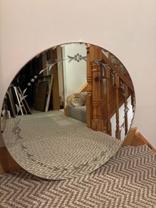 Vintage Art Deco Etched Round Wall Mirror