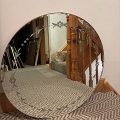 Vintage Art Deco Etched Round Wall Mirror