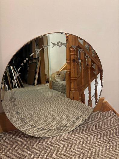 Vintage Art Deco Etched Round Wall Mirror