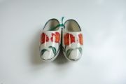 Vintage Miniature Ceramic Painted Wood Shoes Figurine