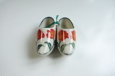 Vintage Miniature Ceramic Painted Wood Shoes Figurine