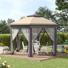 Gazebo Hexagon Patio Gazebo Pop Up Gazebo Outdoor Double Roof Instant Shelter with Netting 4.05mx4.05m