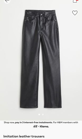 H&M black faux leather trousers size UK 8 EU36