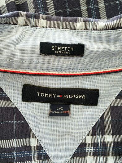 Mens Tommy Hilfiger Long-sleeve Shirt in a Navy and Blue Check Pattern