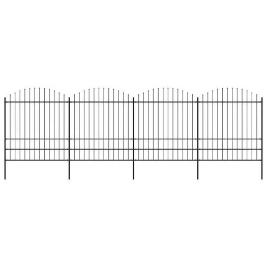 Garden Fence with Spear Top Steel (1.75-2)x6.8 m Black