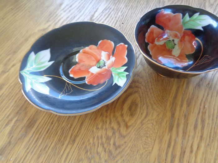 Princess China (Occupied Japan) Black Teacup and Saucers x 2 for Sale