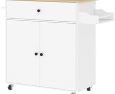 Rolling Kitchen Island with Drop Leaf, Kitchen Storage Cart with Drawer, Spice Rack and Towel Rack, White