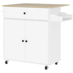 Rolling Kitchen Island with Drop Leaf, Kitchen Storage Cart with Drawer, Spice Rack and Towel Rack, White