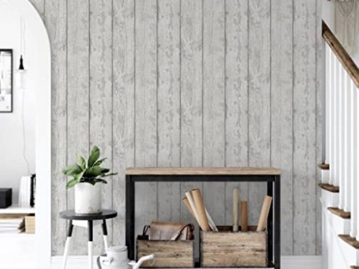 Grey Washed Wood Wallpaper - Panel Effect - Natural Weathered - Photographic Style - Realistic