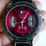 Winner Automatic Watch Skeleton Back Silvertone Red Dial Date Black Band Works Image 3