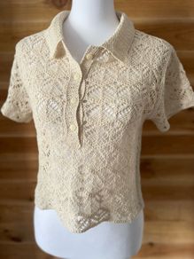 womens top blouse short sleeve crocheted Mango ecru size S brand new