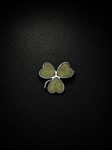 925 Vintage Sterling Silver Shamrock Brooch, Connemara Marble Irish Clover Pin