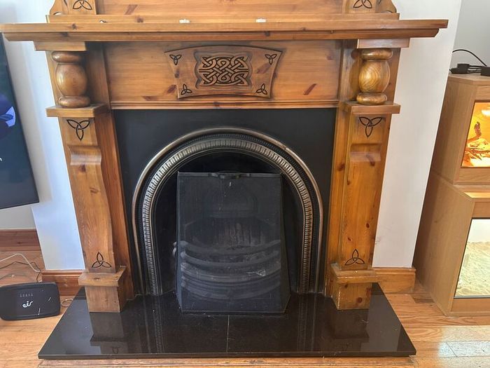 Fireplace mantle with mirror