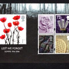 2006 Great Britain "Lest We forget" 90th Anniversary of Battle of the Somme Commemorative Stamps Miniature Sheet Mint Never Hinged (MNH)