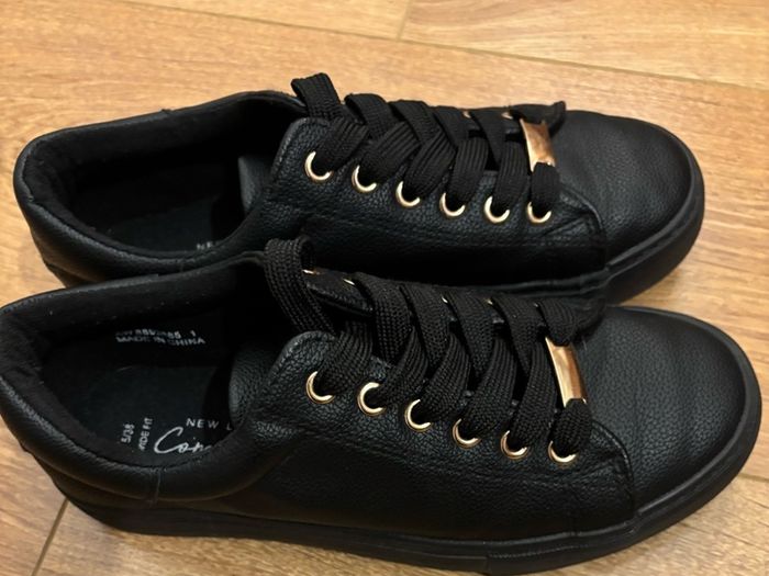 Black & Gold Faux Leather Trainers Size 5