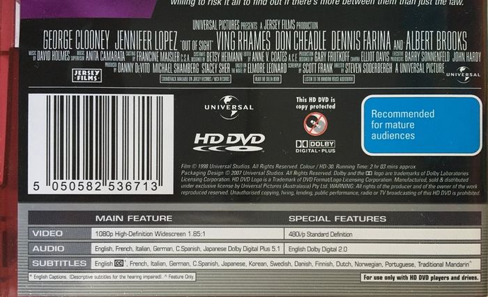 Out Of Sight [1998] George Clooney & Jennifer Lopez [ HD-DVD Movie ]