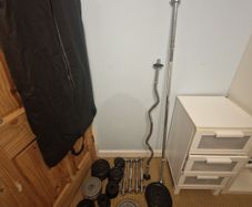 weights ,dumbells , barbell. curl bar and weight bench
