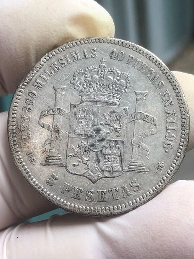 Spain Silver 5 Pesetas 1876 (76)Alfonso XII