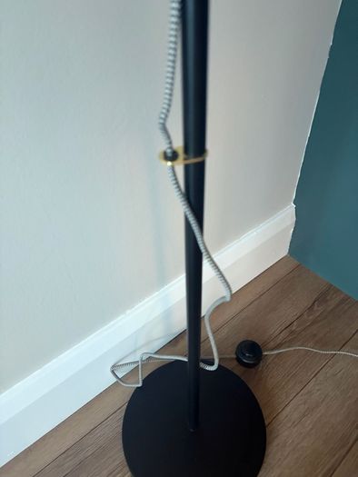 Made.com Modern Floor Lamp. Black & Brass with Frosted Glass Globe