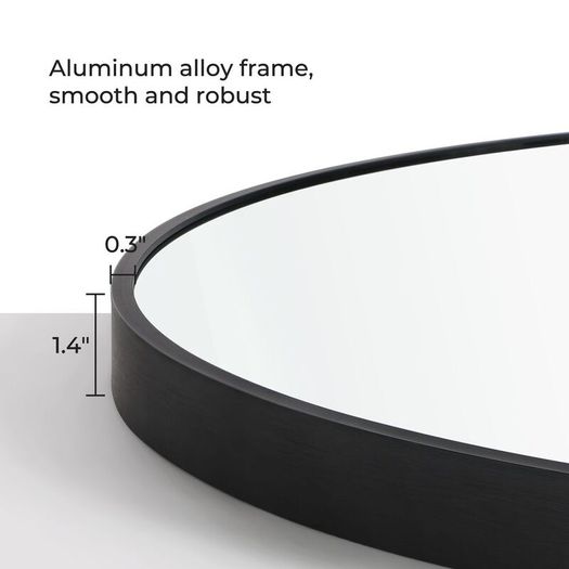 Black Round Wall Mirror 76 cm Modern Bathroom Mirror Aluminium Frame Vanity Hallway Bedroom Living Room