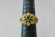 Vintage Style Emerald Stone Yellow Gold Tone Ring
