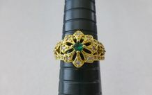 Vintage Style Emerald Stone Yellow Gold Tone Ring