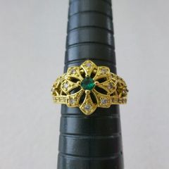 Vintage Style Emerald Stone Yellow Gold Tone Ring