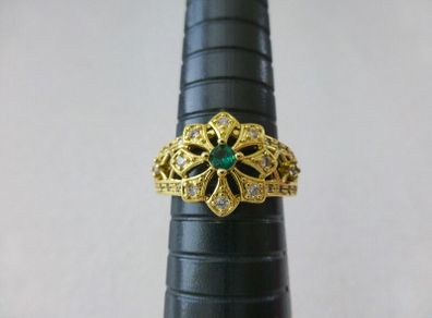 Vintage Style Emerald Stone Yellow Gold Tone Ring