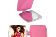 Personalised Curved Square Compact Mirror with Leather Case