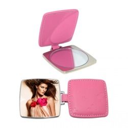 Personalised Curved Square Compact Mirror with Leather Case