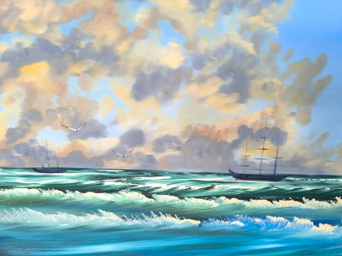 Seascape Oil on Canvas Painting 32/26in