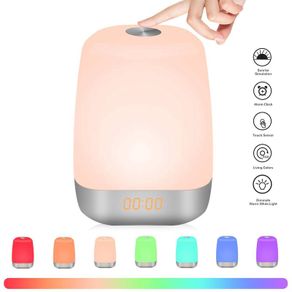 Wake Up Light, Sunvook Alarm Clock Colored Sunrise Simulation LED Digital Alarm Clock Touch Control Dimmable Bedside Lamp with 5 Natural Sounds Rechargeable, 3 Brightness Levels, 256 Color RGB Mode