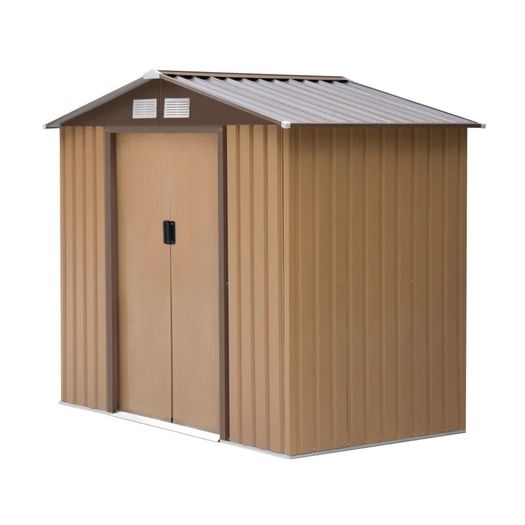 NEW SALE 185H x 213L x 130Wcm Lockable Garden Shed Large Patio Roofed Tool Metal Storage Building Foundation Sheds Box Outdoor Furniture, Yellow
