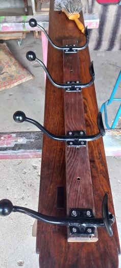 Oak and Iron Antique Coat Hang set of 4 hooks Original to go on the wall or back of door very solid