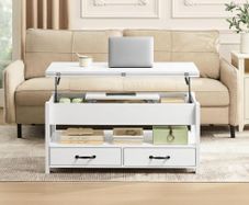 Adjustable Height Gas Cylinder Coffee Table with 2 Drawers