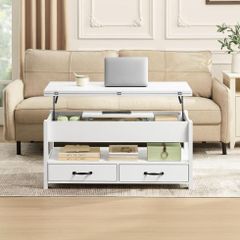 Adjustable Height Gas Cylinder Coffee Table with 2 Drawers