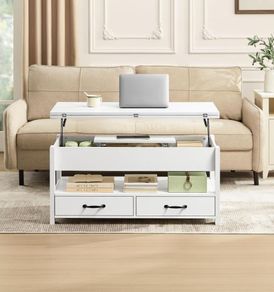 Adjustable Height Gas Cylinder Coffee Table with 2 Drawers