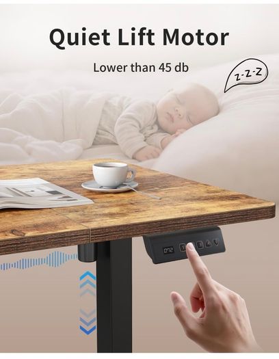 Electric Standing Desk 120 x 60 cm, Height Adjustable Sit Stand Desk with Memory Presets, Home Office Computer Desk, Black Frame with Vintage Brown Top