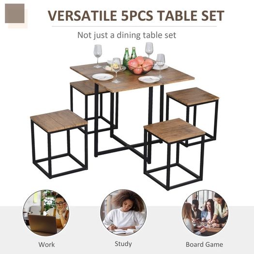 MDF Topped Steel 5-Piece Dining Table w/ 4 Stools Set Black (FREE SHIPPING)