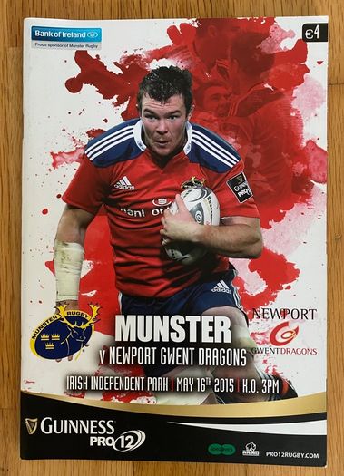 2015 Munster v Newport Gwent Dragons - Guinness PRO 12 Programme