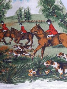 vintage horse hunting table cloth 60's