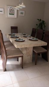 Solid Italian Cream Marble Dining Table And 6 Chairs - Excellent Condition