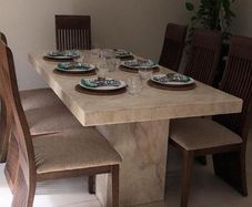 Solid Italian Cream Marble Dining Table And 6 Chairs - Excellent Condition
