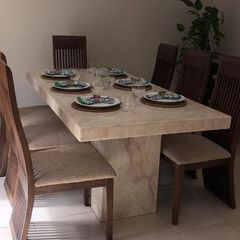 Solid Italian Cream Marble Dining Table And 6 Chairs - Excellent Condition